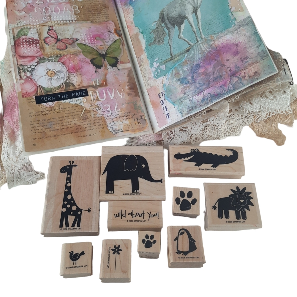 Stampin 'Up 2006 Retired set Wild About You 9 piece wood mounted stamps